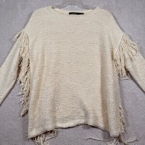 Lauren Ralph Lauren Women's Cream Knit Fringe Sweater